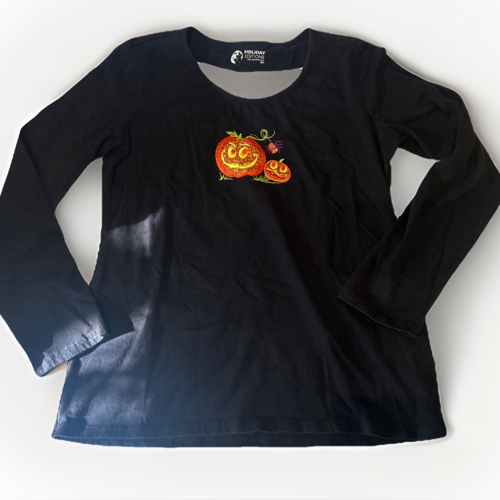 Holiday Editions Womens Halloween Pumpkin Embroidered Stitching Faux Y2K Layer M